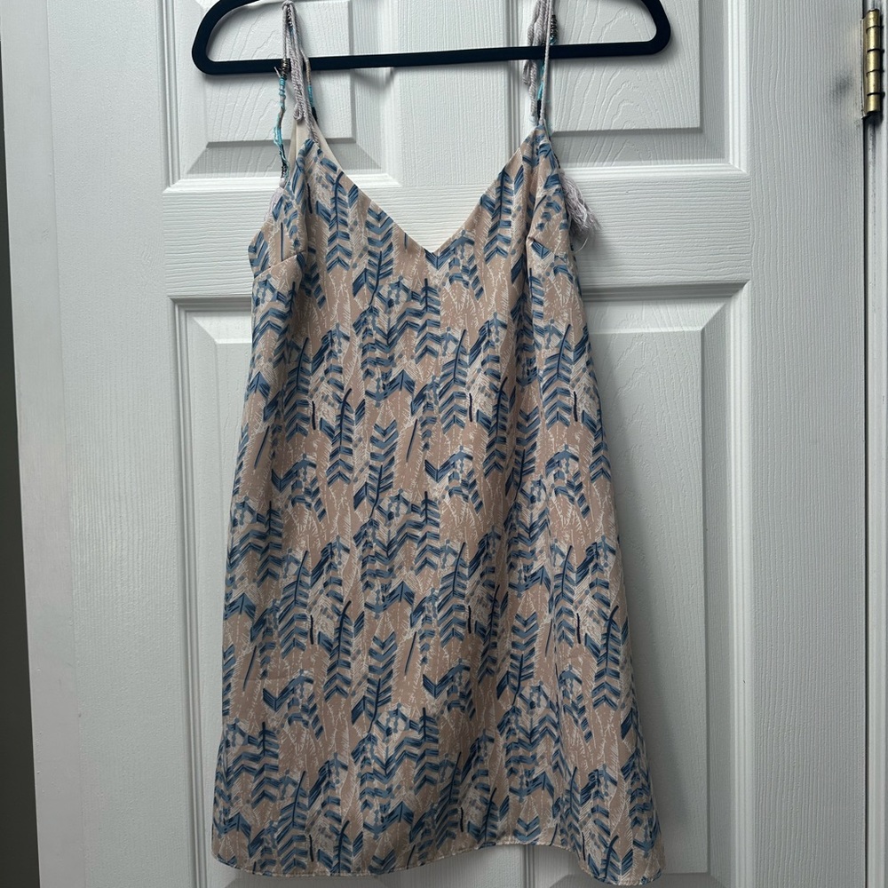 Blue and Beige Leaf Pattern Dress